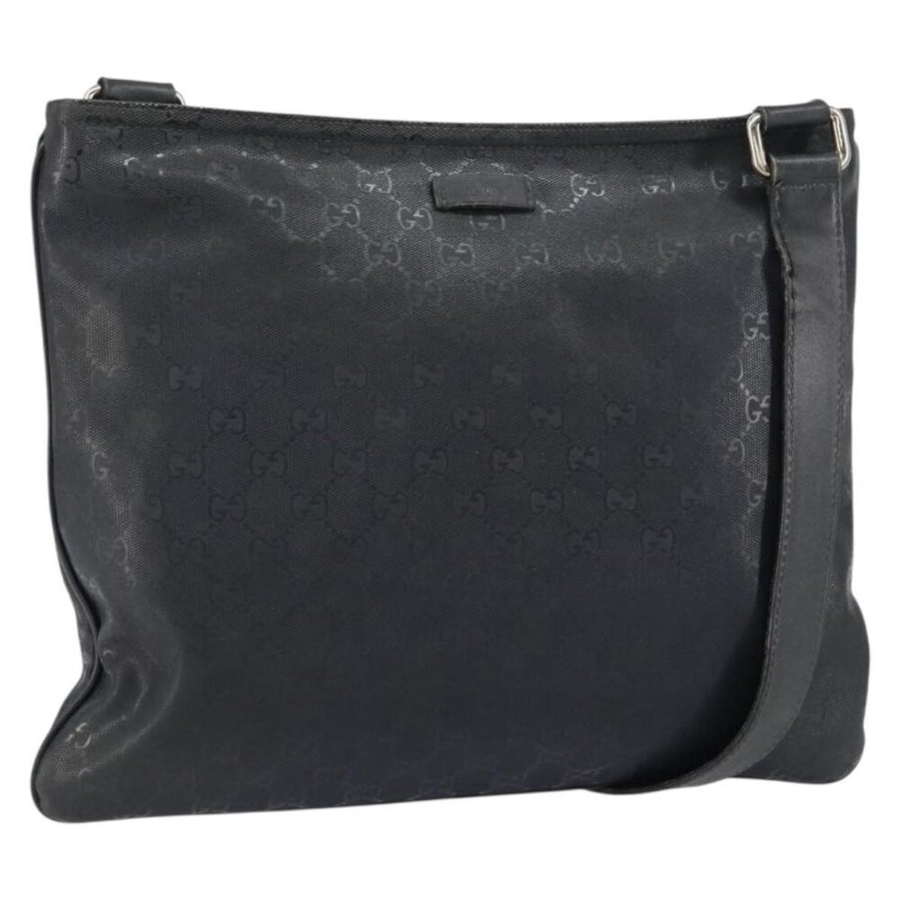 Authentic GUCCI GG implementation Shoulder Bag PVC Black Silver 201446